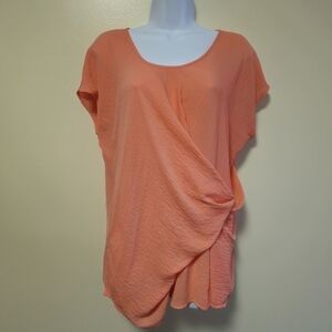 Α.Ν.Α. Sheer Short Sleeve Blouse Cap Sleeve Draped Twist Front Summer Women XL